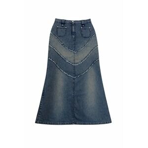 Vintage True Blue Denim Maxi Skirt 200O Y2K Dark Wash Raw Hem Size 12-14